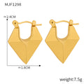 Gold Faceted Diamond Shape Hoop Earrings Latch Back Metal view 6