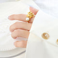 Gold Steel Open Flower Pearl Ring Adjustable Brass Band view 7