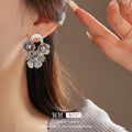Textured Five Petal Flower Stud Earrings in Two Metal Tones view 3