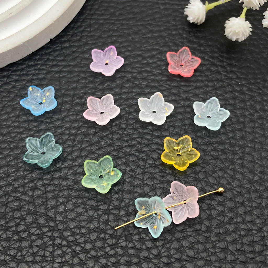 11mm Gold Splashed Acrylic Five Petal Plum Flower Charm Pendant for Hairpins Earrings