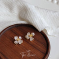 Gold Four Petal Pave Clear CZ Flower Stud Earrings view 4
