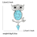 Turquoise Belly Owl Brooch With Crystal Eyes and Hanging Drop view 7