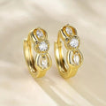 Gold Tone Triple Round Clear Stone Swirl Hoop Earrings view 1