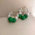 Green Bead and Pearl Hoop Earrings Fashion Jewelry Accessories view 4