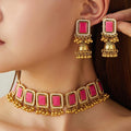 Six Rectangular Mirror Necklace and Jhumka Earring Sets view 10