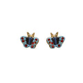 Light Blue Enamel Butterfly Stud Earrings Red Crystal view 6