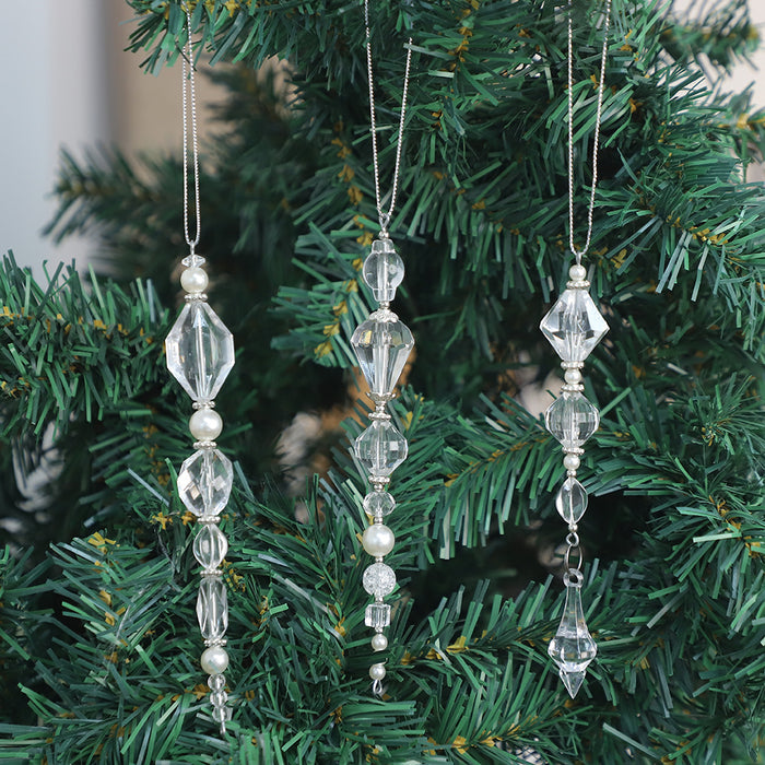 Clear Crystal Bead Drop Christmas Tree Hanging Ornament