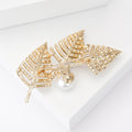 Crystal Leaf And Pearl Brooch In Gold And Silver Tone view 3