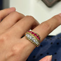Gold Dual Twisted Rope Ring Ruby Red Clear Crystal Rows view 2
