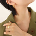 Twisted Rope Oval Hoop Earrings Gold Steel Metal Finish view 3