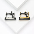 Vintage Sewing Machine Enamel Brooch Black Gold Silver Tone view 1