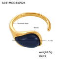Open Band Teardrop Dark Blue Resin Ring Gold Steel view 6