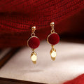 Red Velvet Disc And Gold-Tone Sequin Drop Earrings - One Style view 1