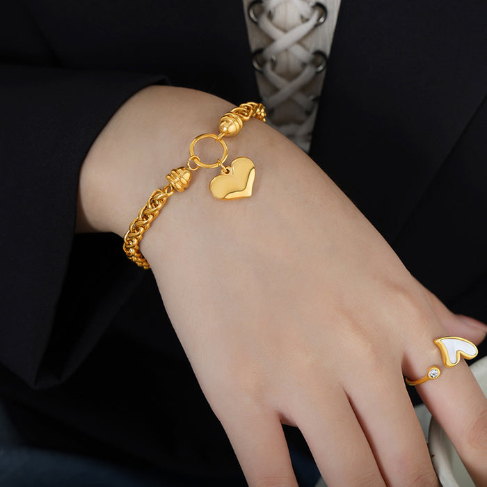 Gold Twisted Rope Chain Bracelet Heart Charm Circle Clasp