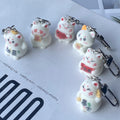 Flocked White Lucky Cat Keychains Lobster Clasp 6 Styles view 2