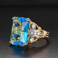 Two Tone Blue Rectangular Stone Cocktail Ring Sizes 6-10 view 5