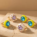 Enamel and Faceted Glass Statement Rings in Two Designs view 1