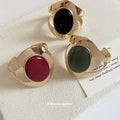 Gold Wide Open Cuff Bangles Oval Stone Three Colors view 4