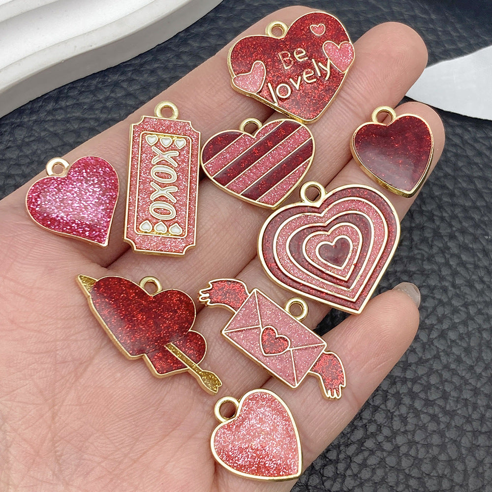 Red Pink Enamel Zinc Alloy Heart Rose Charm Pendant for DIY Bracelet Earrings Keychain