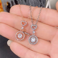 Heart Bow Round Halo Pendant Necklace in Polished Metal view 3