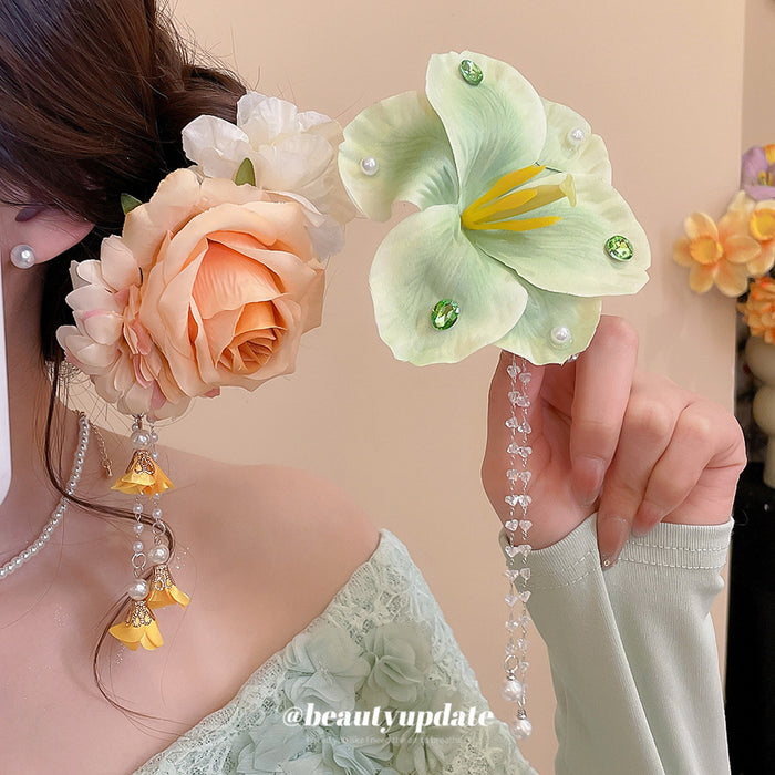 Fabric Flower Duckbill Hair Clips Peach Mint Purple Orchid