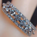 Wide Silver Tone Openwork Band Ring with Crystal Rows view 4