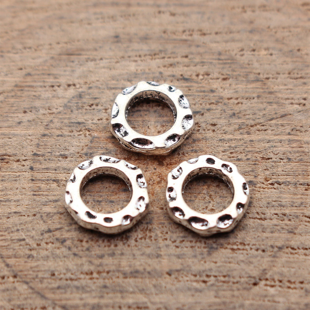 8x8x1.8mm 0.32g Antique Silver Zinc Alloy Hammered Round Ring Spacer Beads for DIY Jewelry Making