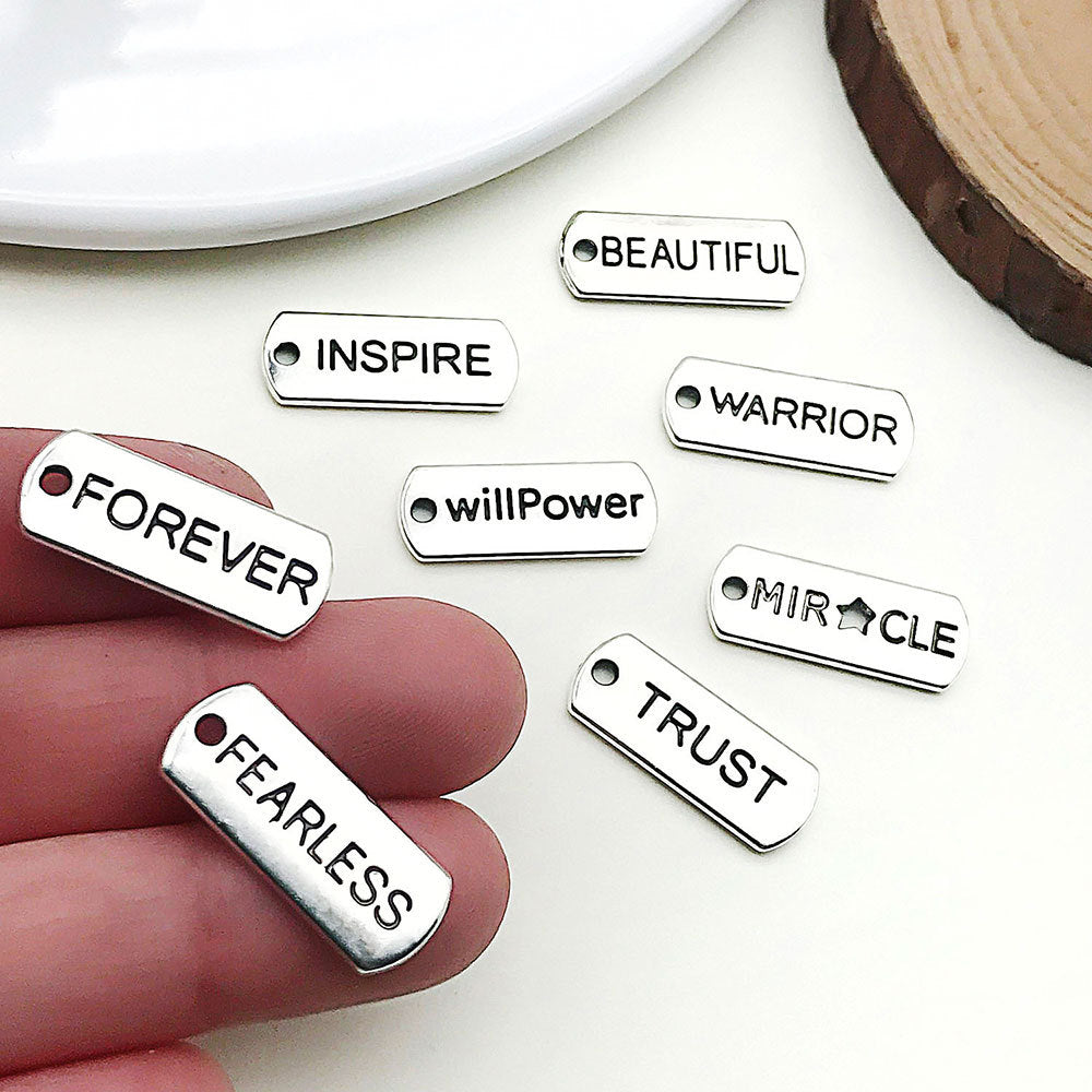 Zinc Alloy Rectangle Inspirational English Word Tag Letter Charm Pendant for DIY Jewelry
