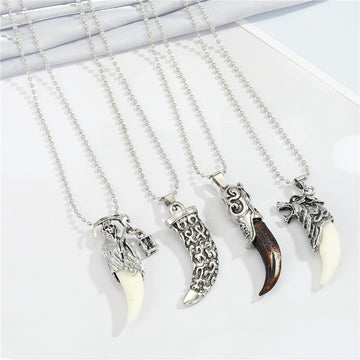 Silver Tone Faux Wolf Tooth Pendant Necklaces in Four Designs
