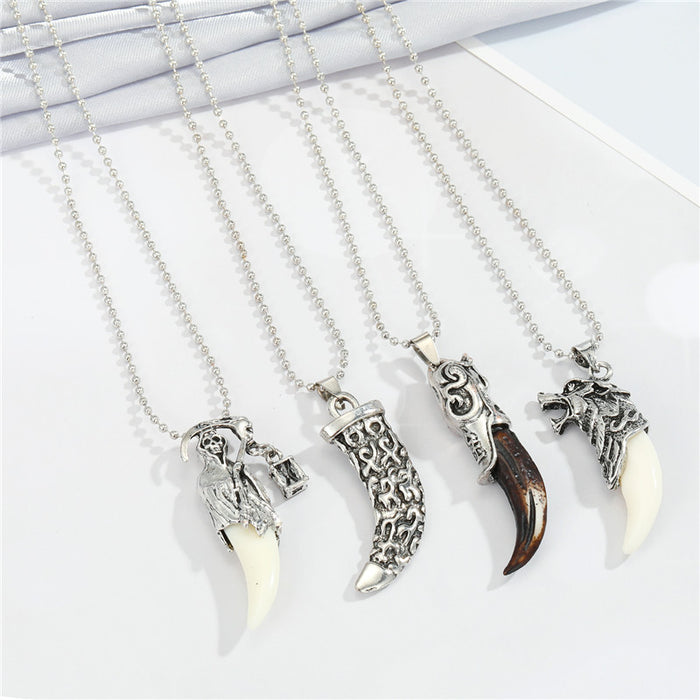 Silver Tone Faux Wolf Tooth Pendant Necklaces in Four Designs