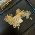 Clear Gold Vein Layered Leaf Cascade Statement Earrings view 4