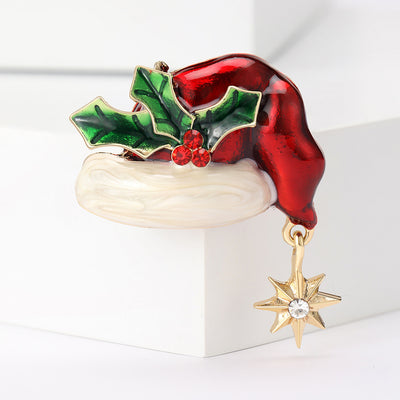 Front view of red Santa hat finished with a dangling star