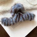 Faux Fur Striped Claw Hair Clips Coffee And Blue Gray view 7