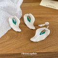 White Enamel Calla Lily Earrings And Open Ring Pearl Accent view 3