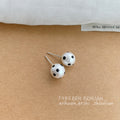 White Cotton Pearl Ball Stud Earrings Black Polka Dots view 3