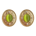 Gold Oval Green Cats-Eye Cabochon Pearl Stud Earrings view 5