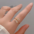 Gold Tone Clear Stone Butterfly And Curved Leaf Open Adjustable Ring view 2