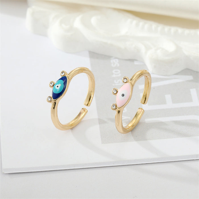 Gold Tone Blue and Pink Enamel Evil Eye Adjustable Rings