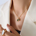 Gold Dual Baguette Green Black Zircon Pendant Necklace view 1