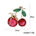 Red Crystal Cherry Bee Brooch Pearl Green Leaf Accents view 5
