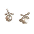 Silver Tone Crystal Bow and Faux Pearl Drop Stud Earrings view 5