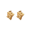 Wrinkled Irregular Textured Metal Stud Earrings Gold Steel Pair view 5