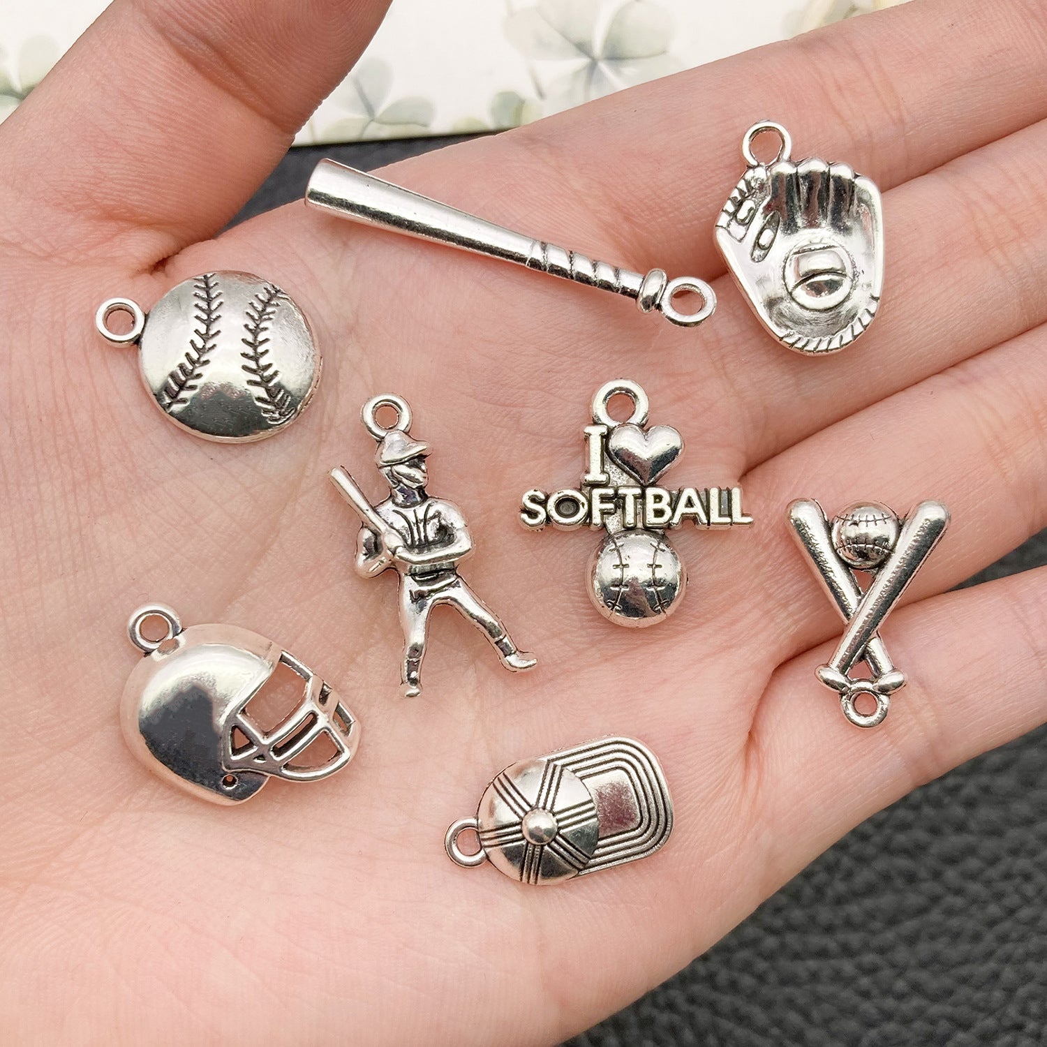 Antique Silver Zinc Alloy Baseball Football Bat Sports Charm Pendant for DIY Earrings