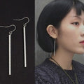 Gold Silver and Black Straight Bar Long Hook Earrings view 1