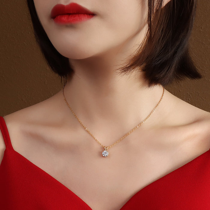 Round Solitaire Zircon Pendant Necklace in Three Metal Tones