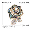 Gold Tone Abalone Shell Rose Brooch Rhinestone Leaves view 6