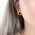 Gold Heart Green Cat Eye Black Glass Pendant Necklace Stud Earrings view 9