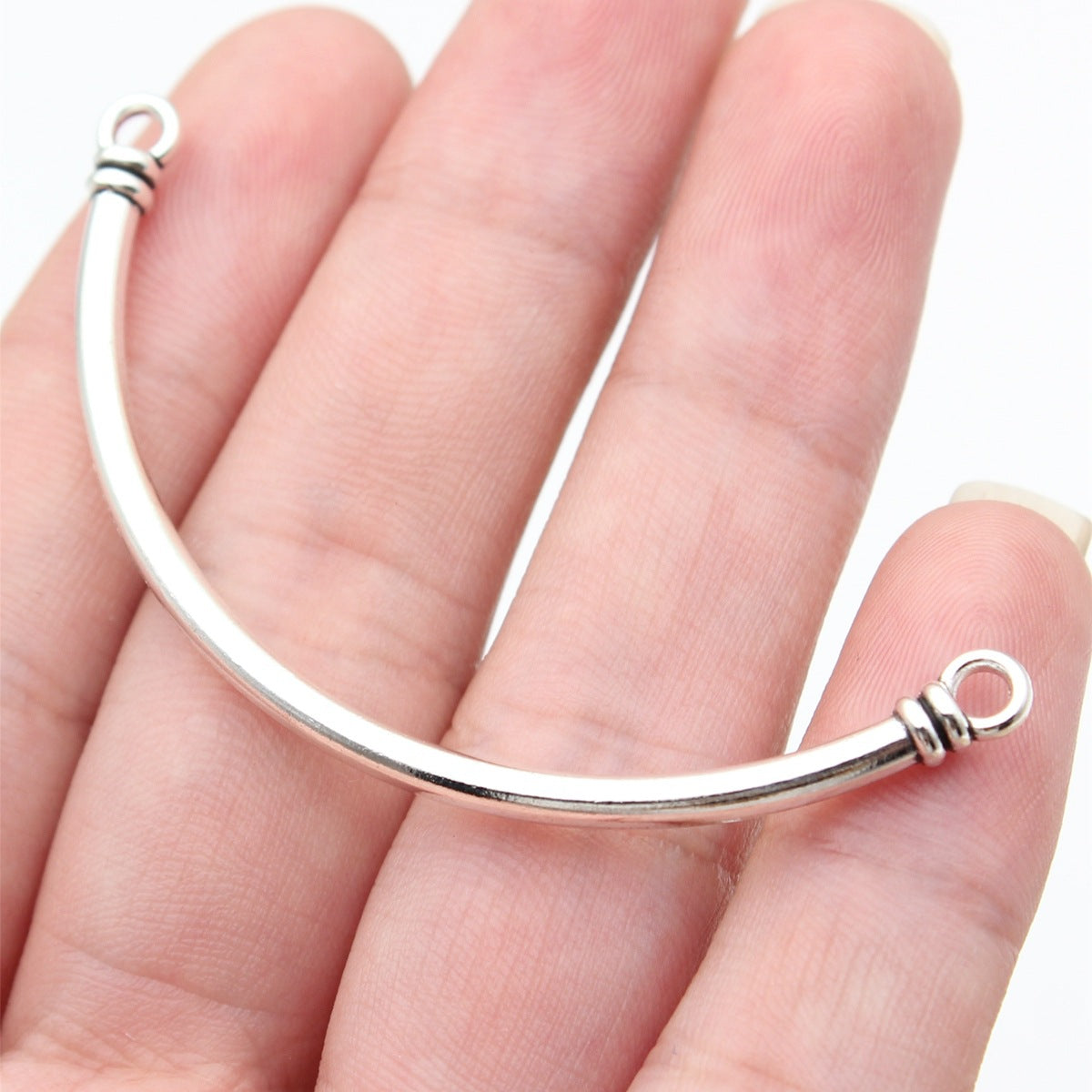 Antique Silver Zinc Alloy Curved Tube Bead Connector Beads for Bracelet Bangle Making