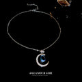 Silver Crystal Crescent Blue Teardrop Star Necklace view 4