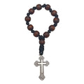 Brown Wood Bead Decade Bracelet Silver Filigree Cross view 5